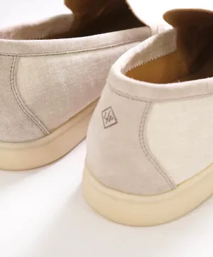 $960 LORO PIANA - "SUMMER WALK" Suede/Linen Neutral Loafer - 12 US (45EU)