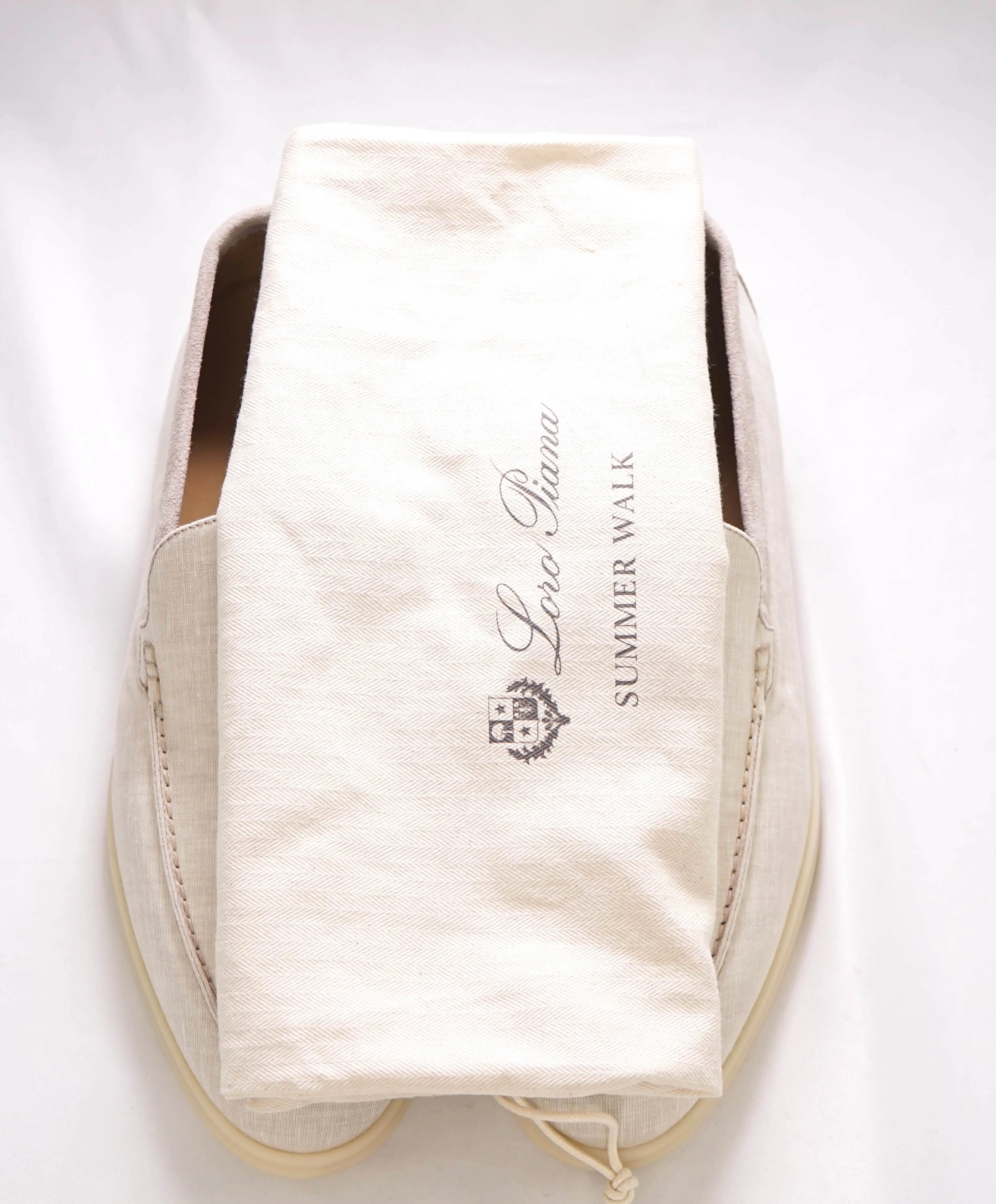 $960 LORO PIANA - "SUMMER WALK" Suede/Linen Neutral Loafer - 12 US (45EU)