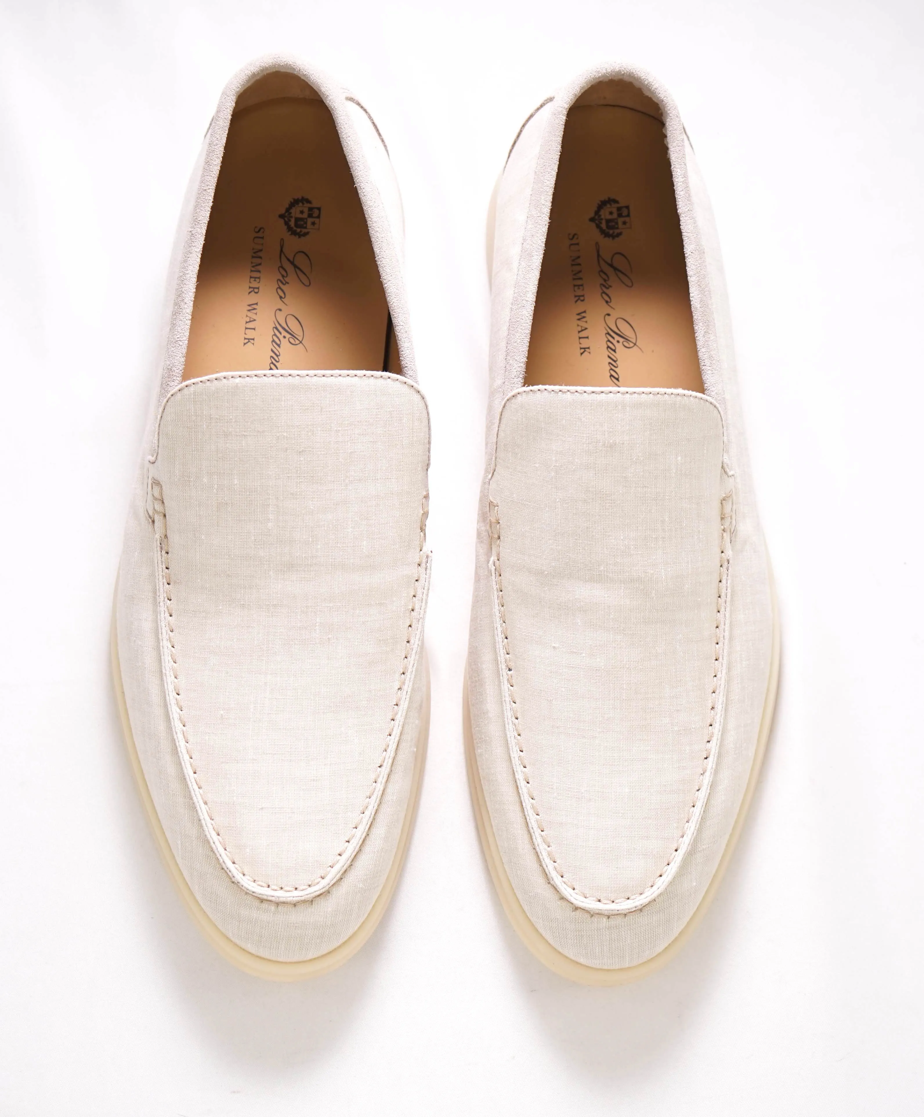 $960 LORO PIANA - "SUMMER WALK" Suede/Linen Neutral Loafer - 12 US (45EU)
