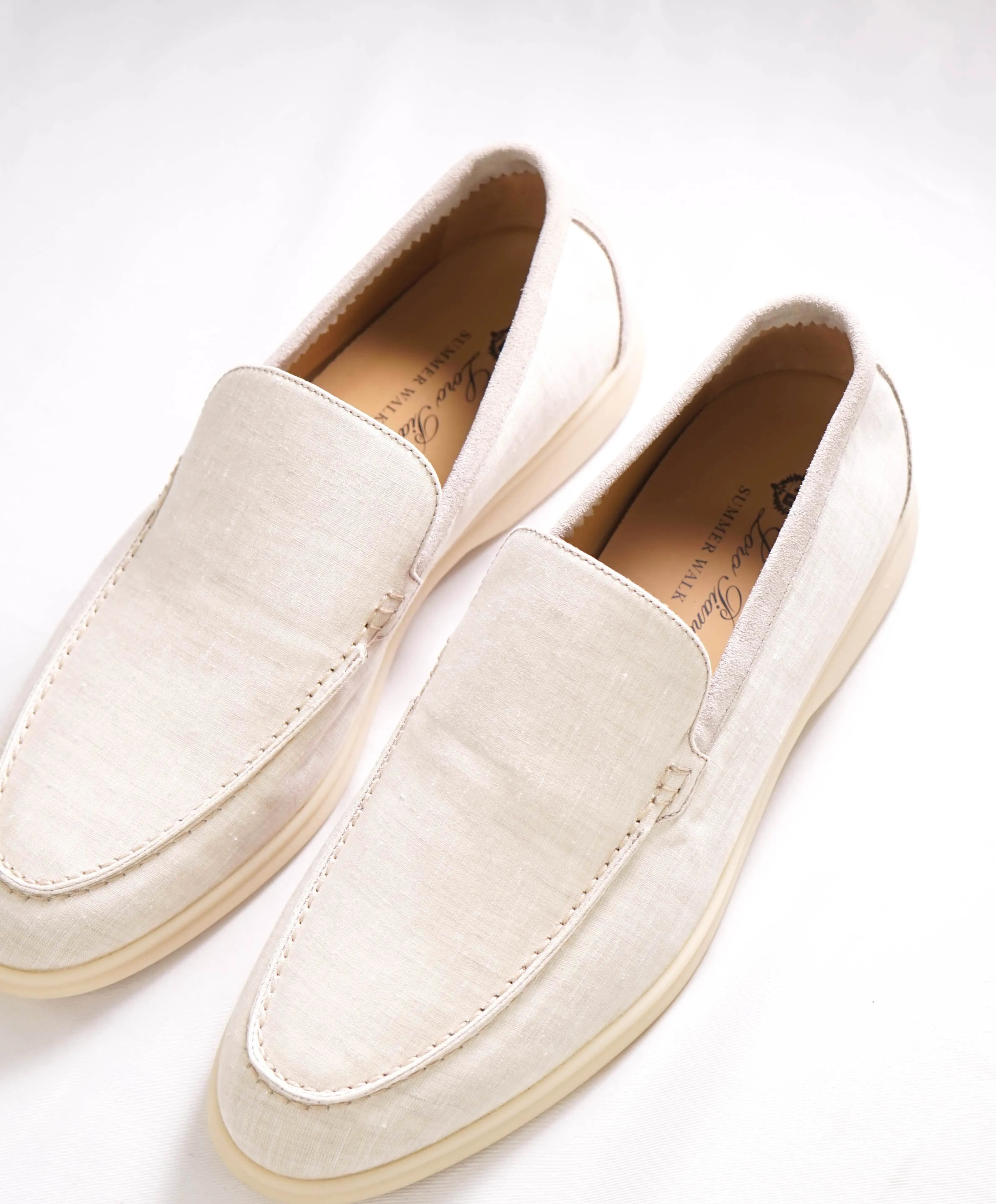 $960 LORO PIANA - "SUMMER WALK" Suede/Linen Neutral Loafer - 12 US (45EU)