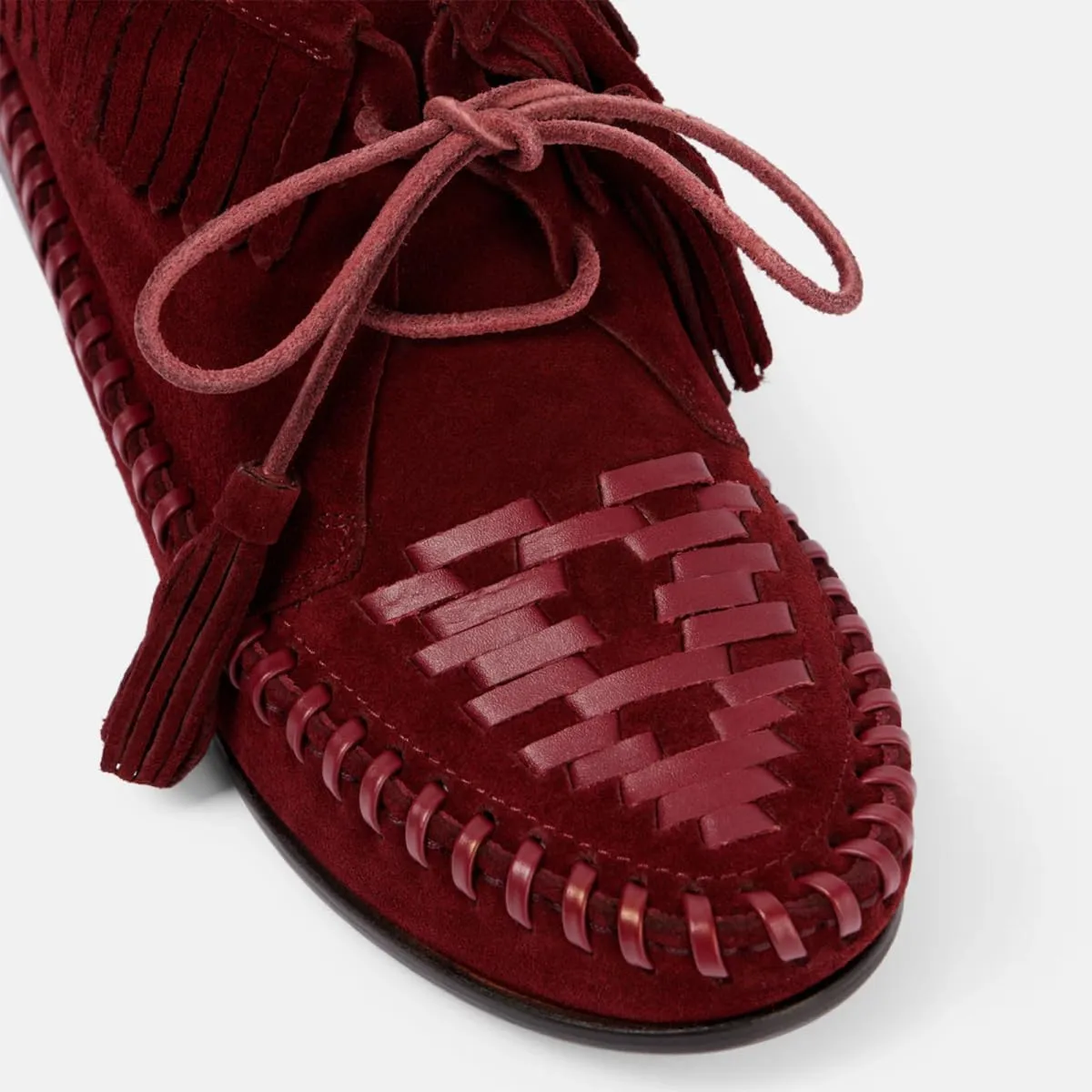 Agodor Women Slouched Ruched Fold Over Ankle Boots Suede Leather Woven Fringe Western Cowboy Boots Flat Lace Up Retro Short Booties