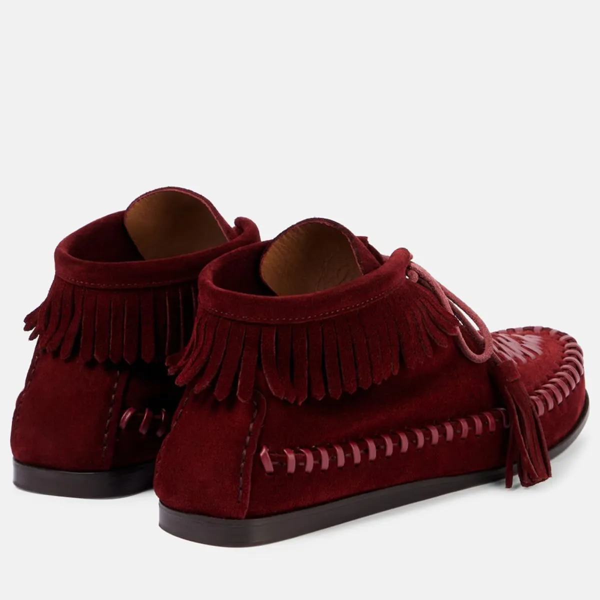 Agodor Women Slouched Ruched Fold Over Ankle Boots Suede Leather Woven Fringe Western Cowboy Boots Flat Lace Up Retro Short Booties