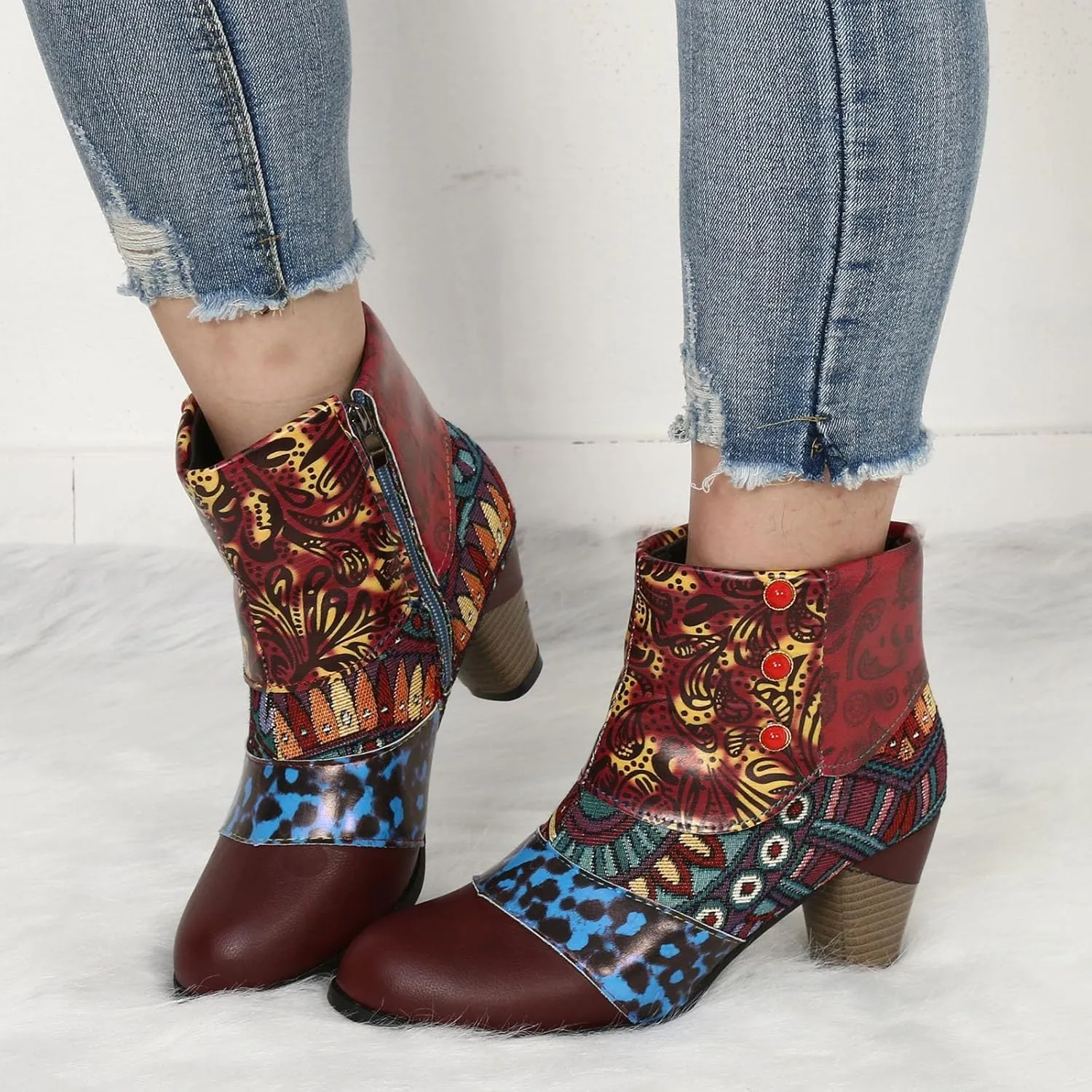 AMDBEL Winter Boots for Women 2024 Ankle Boots Chunky High Heel Booties Fashionable Short Boots Winter Shoes