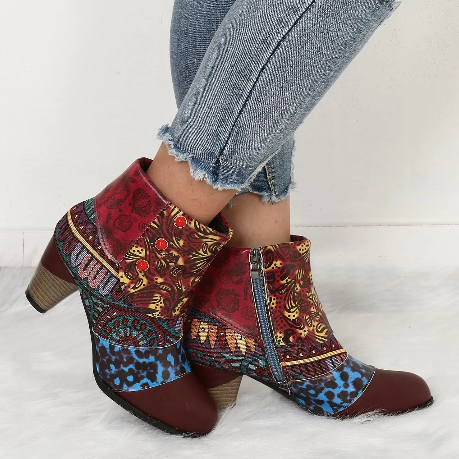AMDBEL Winter Boots for Women 2024 Ankle Boots Chunky High Heel Booties Fashionable Short Boots Winter Shoes