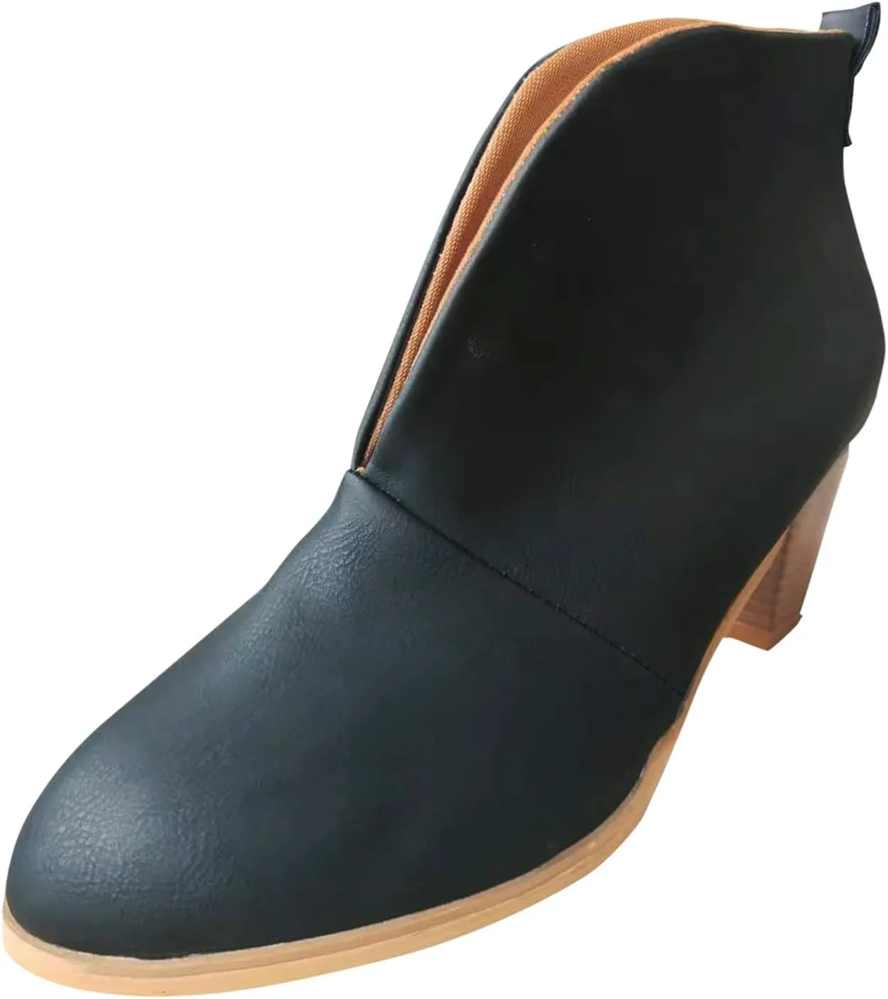 Ankle Boots for Women Fashion V Cut Ankle Booties Pointed Stacked Mid Heel Boots Cowboy Boots Winter Shoes