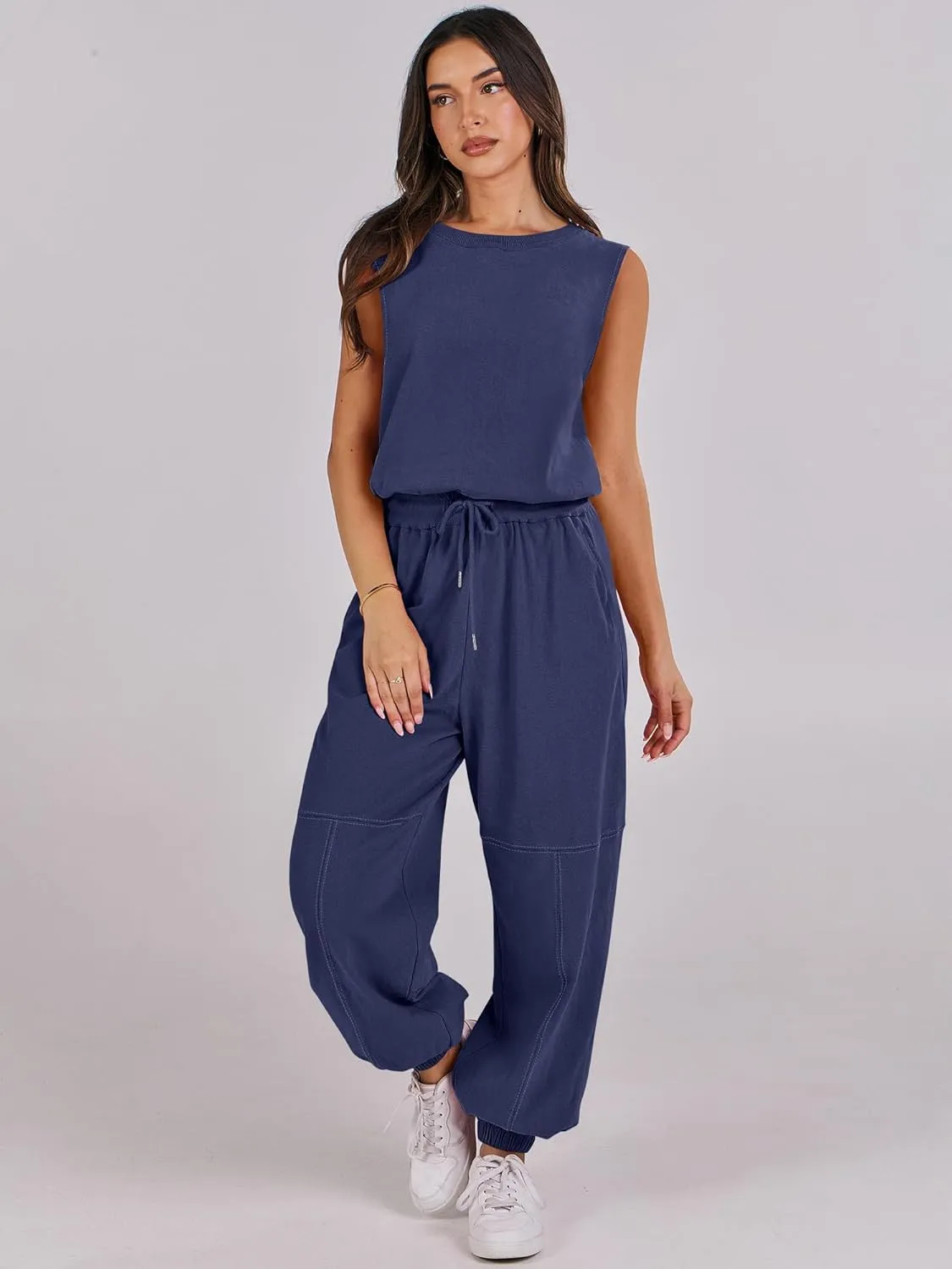 ANRABESS Jumpsuits for Women Casual Summer Sleeveless 2025 Romper One Piece Outfit Active Workout Lounge Jumpsuits Pockets