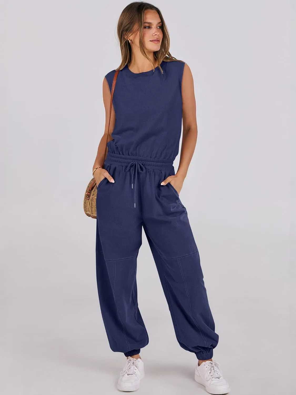 ANRABESS Jumpsuits for Women Casual Summer Sleeveless 2025 Romper One Piece Outfit Active Workout Lounge Jumpsuits Pockets