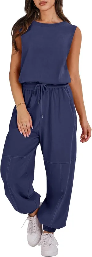 ANRABESS Jumpsuits for Women Casual Summer Sleeveless 2025 Romper One Piece Outfit Active Workout Lounge Jumpsuits Pockets