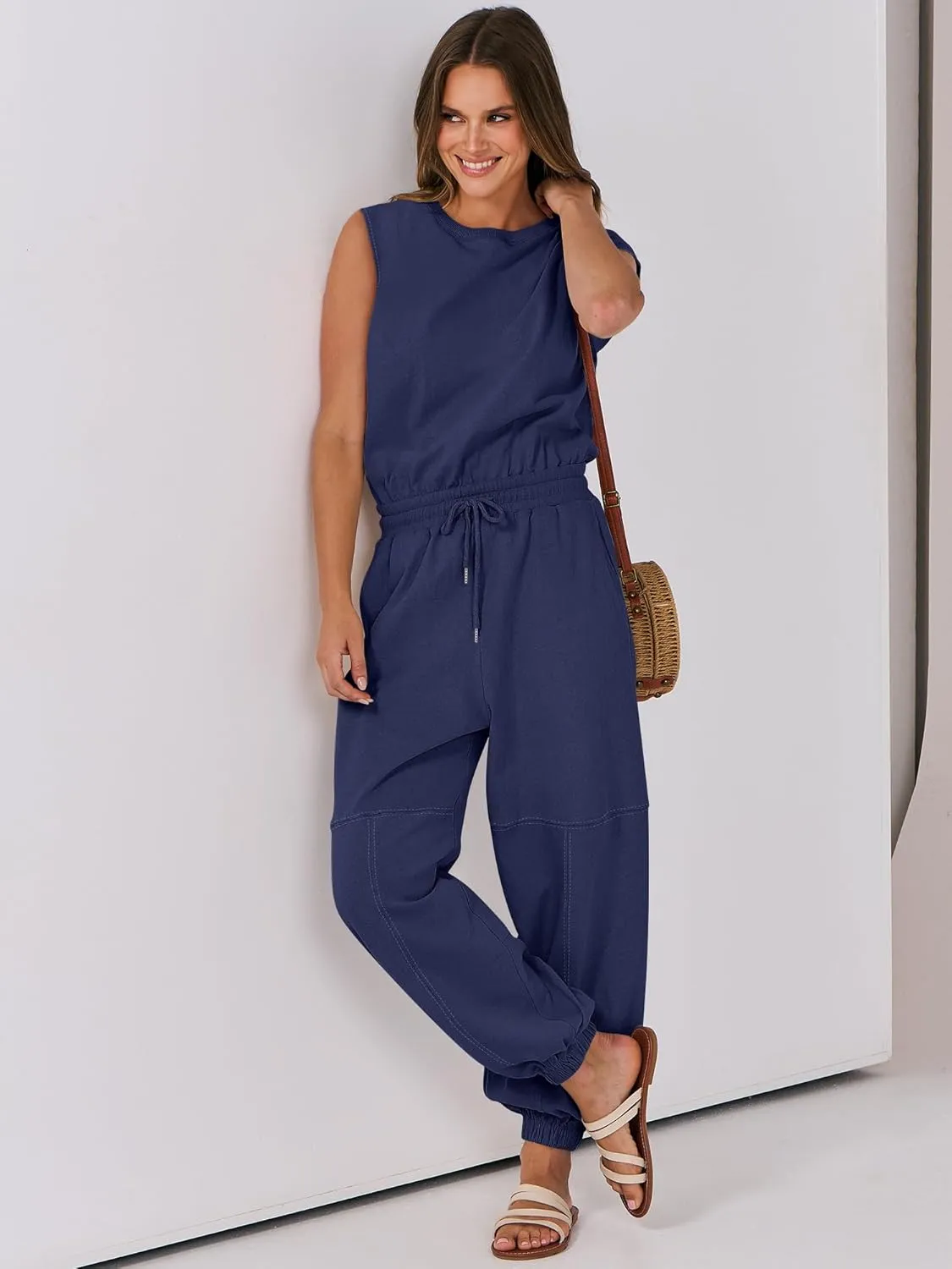 ANRABESS Jumpsuits for Women Casual Summer Sleeveless 2025 Romper One Piece Outfit Active Workout Lounge Jumpsuits Pockets