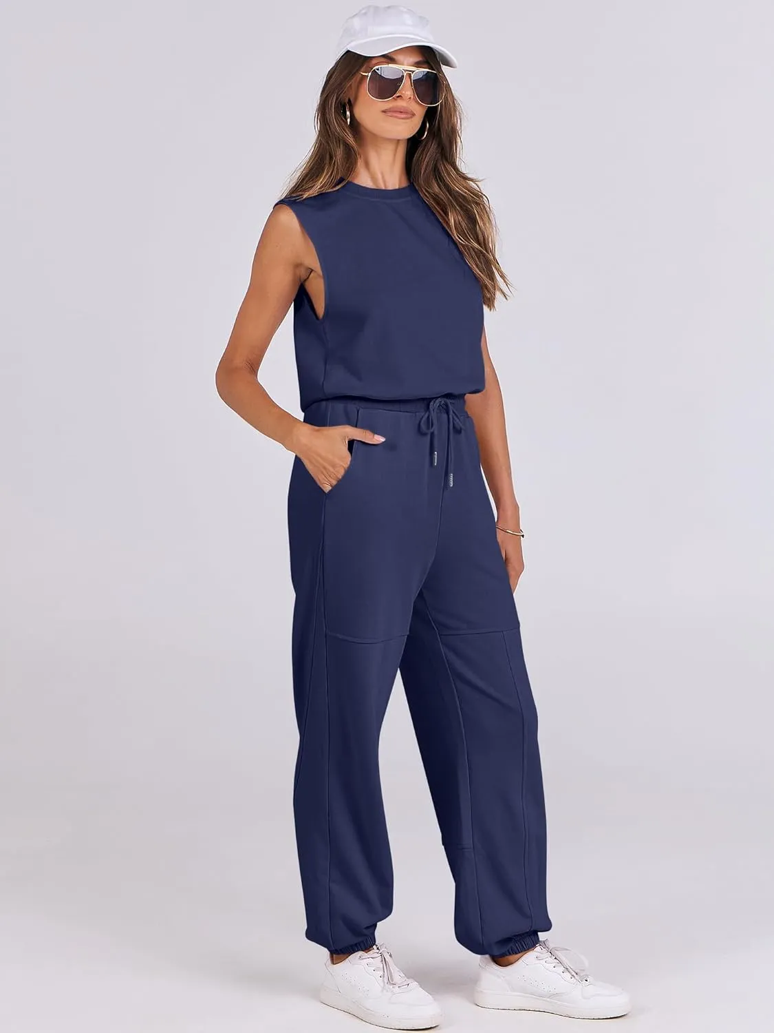 ANRABESS Jumpsuits for Women Casual Summer Sleeveless 2025 Romper One Piece Outfit Active Workout Lounge Jumpsuits Pockets
