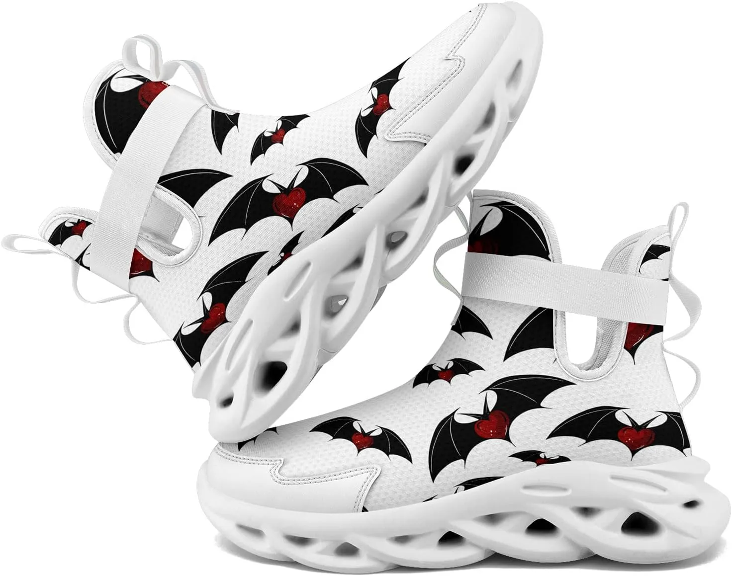 Bat Heart High Top Sneakers for Women Men Lightweight Breathable Walking Shoes Gift Spooky Goth Style Trainers