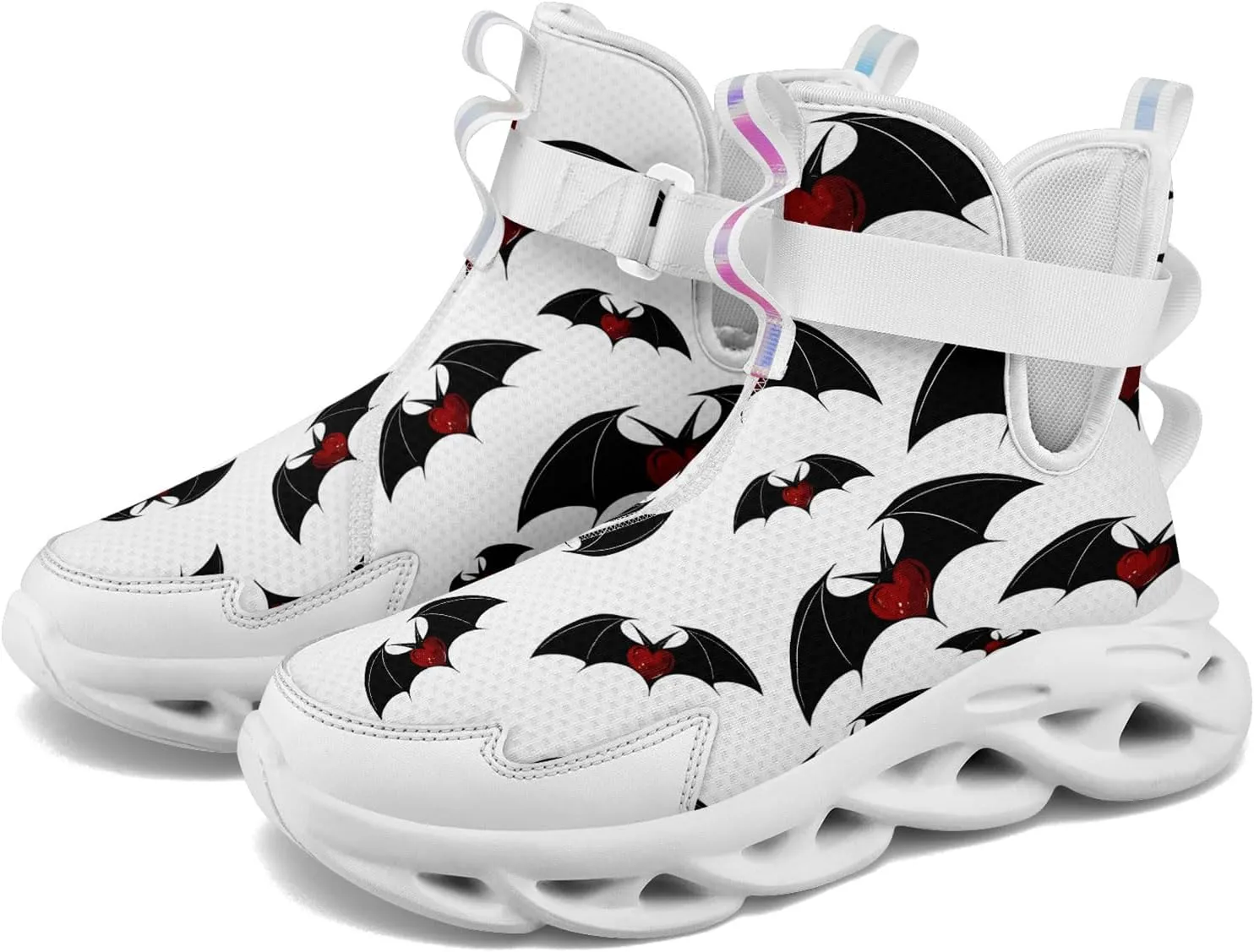 Bat Heart High Top Sneakers for Women Men Lightweight Breathable Walking Shoes Gift Spooky Goth Style Trainers