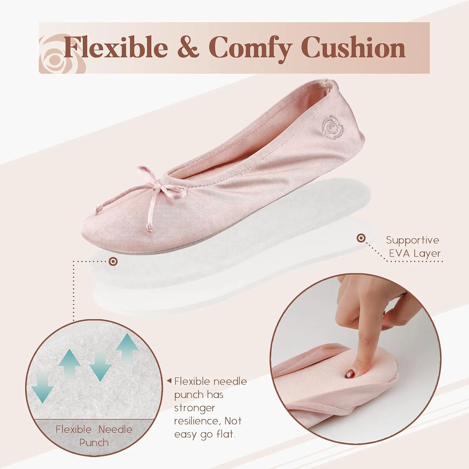 BCTEX COLL Women's Ballerina House Slippers with Bow, Ladies Satin Bedroom Slipper with Suede Sole Indoor