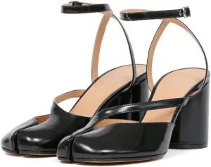 Beauty Cry Womens Tabi Shoes Split Toe Sandal Pumps Chunky Sling Back Sandals Buckle Ankle Strap Leather High Heels