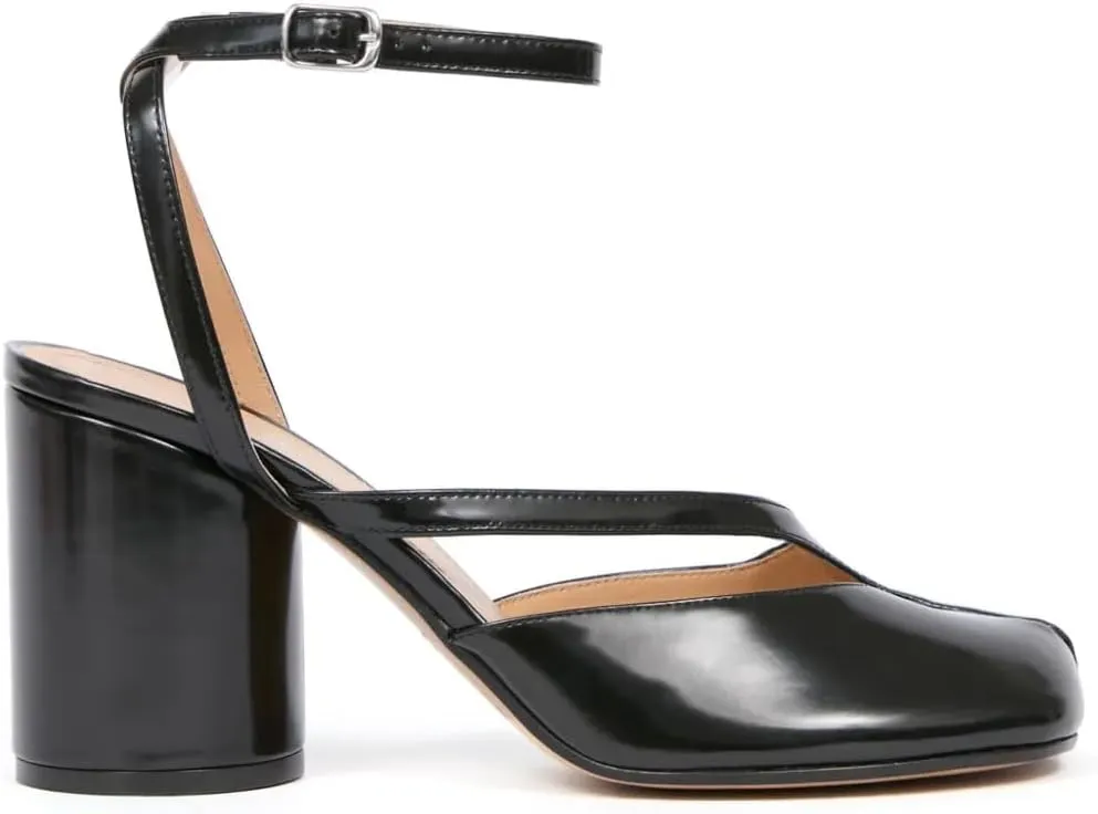 Beauty Cry Womens Tabi Shoes Split Toe Sandal Pumps Chunky Sling Back Sandals Buckle Ankle Strap Leather High Heels