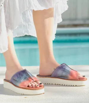 Bed Stu Women's FAIRLEE II Cotton Candy Tie Dye Leather Slide Platform Sandal F395005-CTCNTD