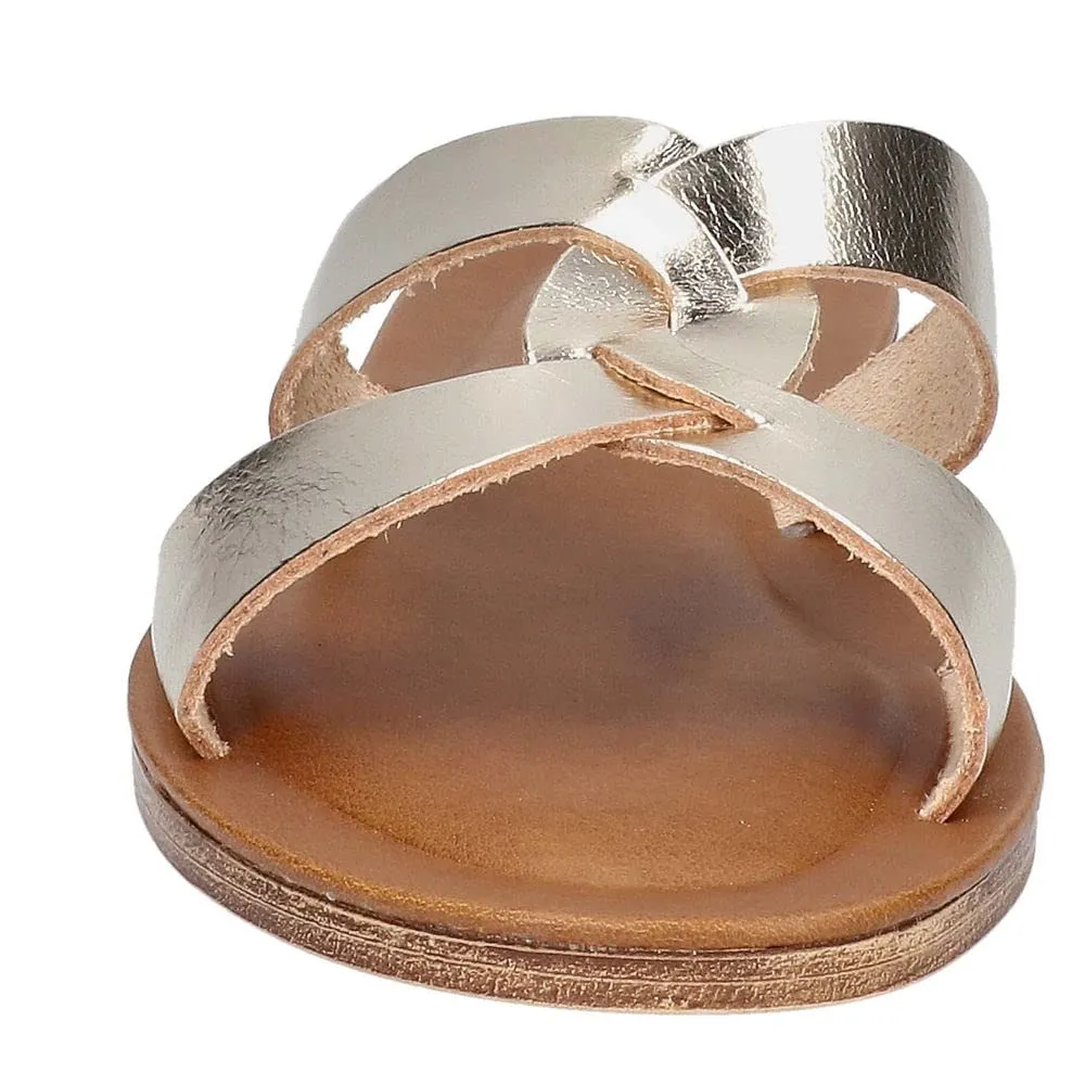 Bella Vita Made in Italy Women's Dov-Italy Flat Slide Sandal, Champagne Leather, 7