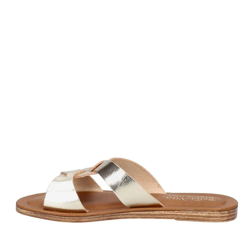 Bella Vita Made in Italy Women's Dov-Italy Flat Slide Sandal, Champagne Leather, 7