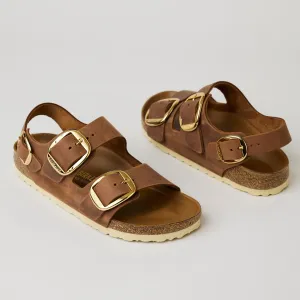 Birkenstock Cognac Big Buckle Oiled Leather Milano Sandals