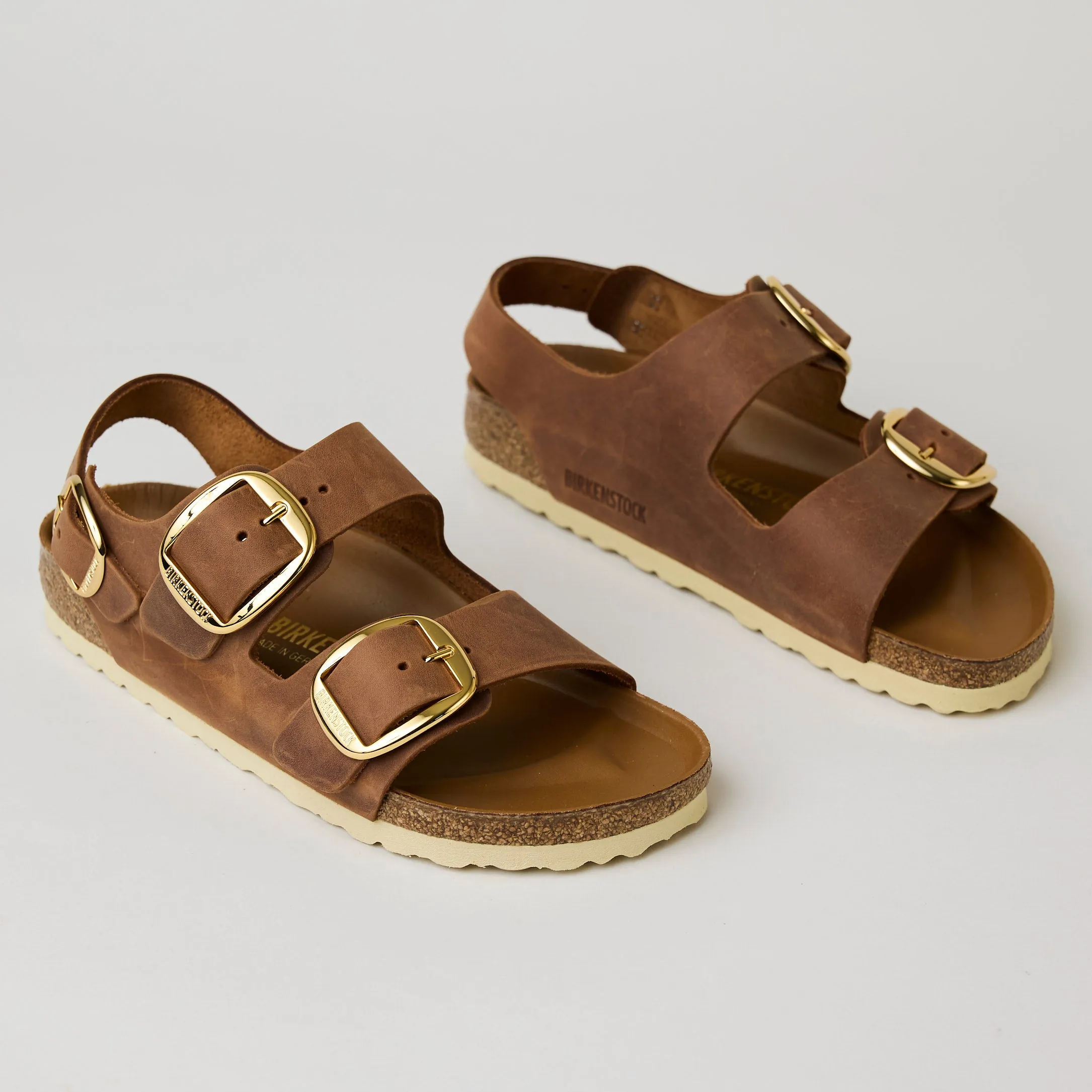 Birkenstock Cognac Big Buckle Oiled Leather Milano Sandals
