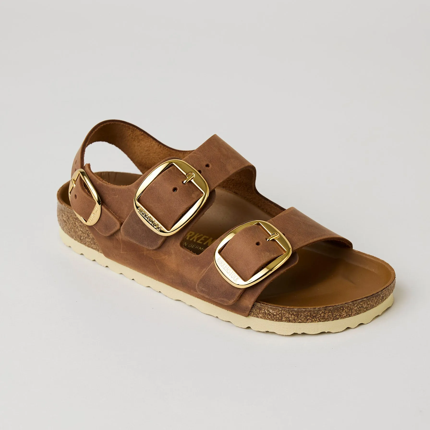 Birkenstock Cognac Big Buckle Oiled Leather Milano Sandals