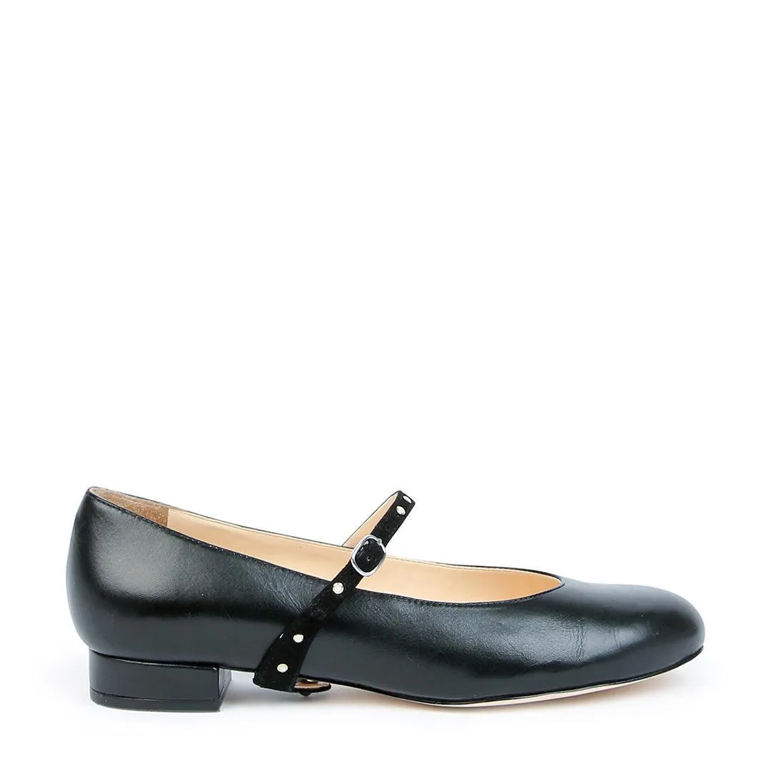 Black Ballet Flat   Studded Twiggy Strap