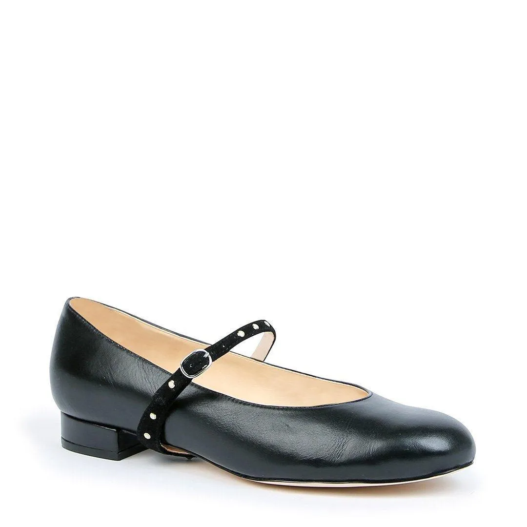 Black Ballet Flat   Studded Twiggy Strap