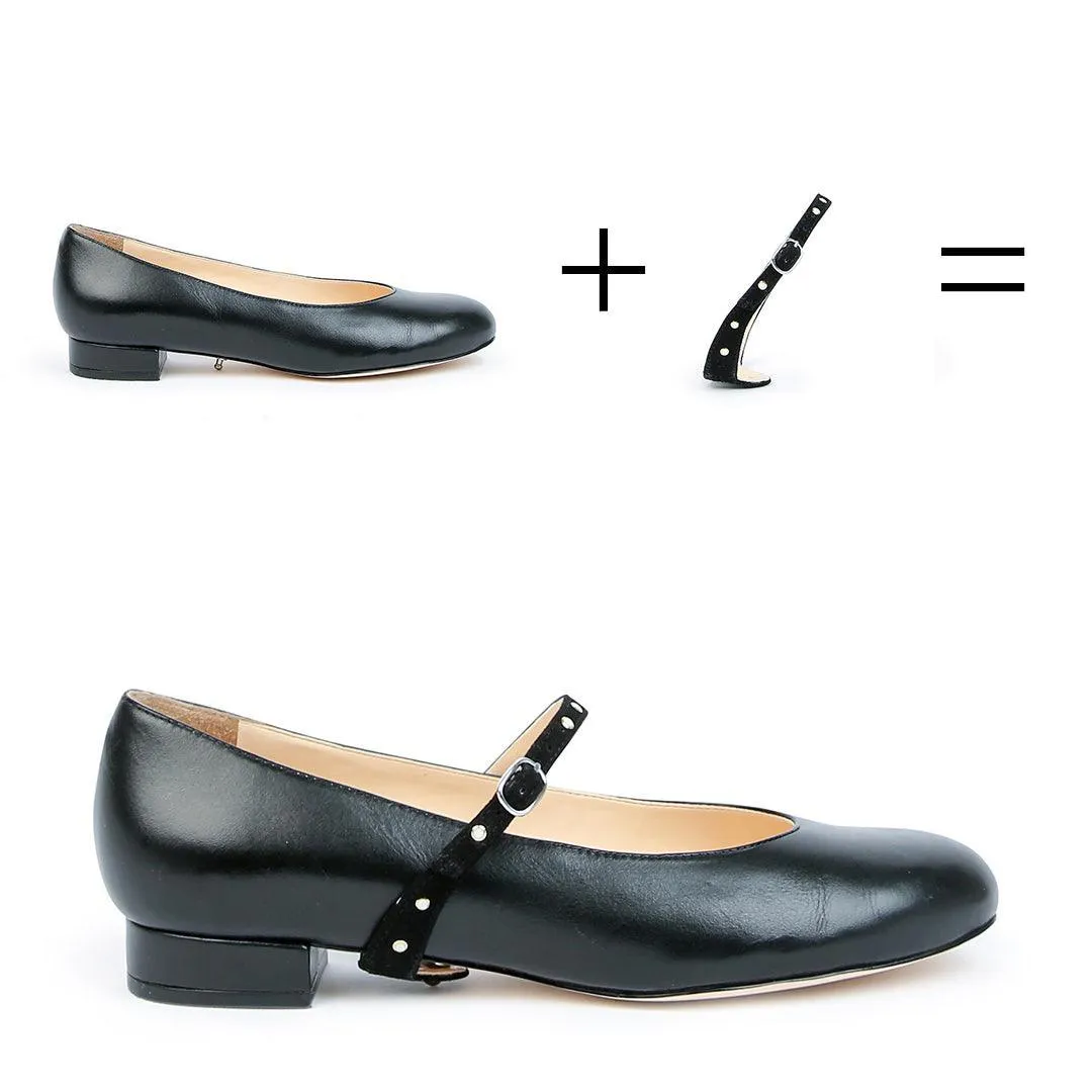 Black Ballet Flat   Studded Twiggy Strap