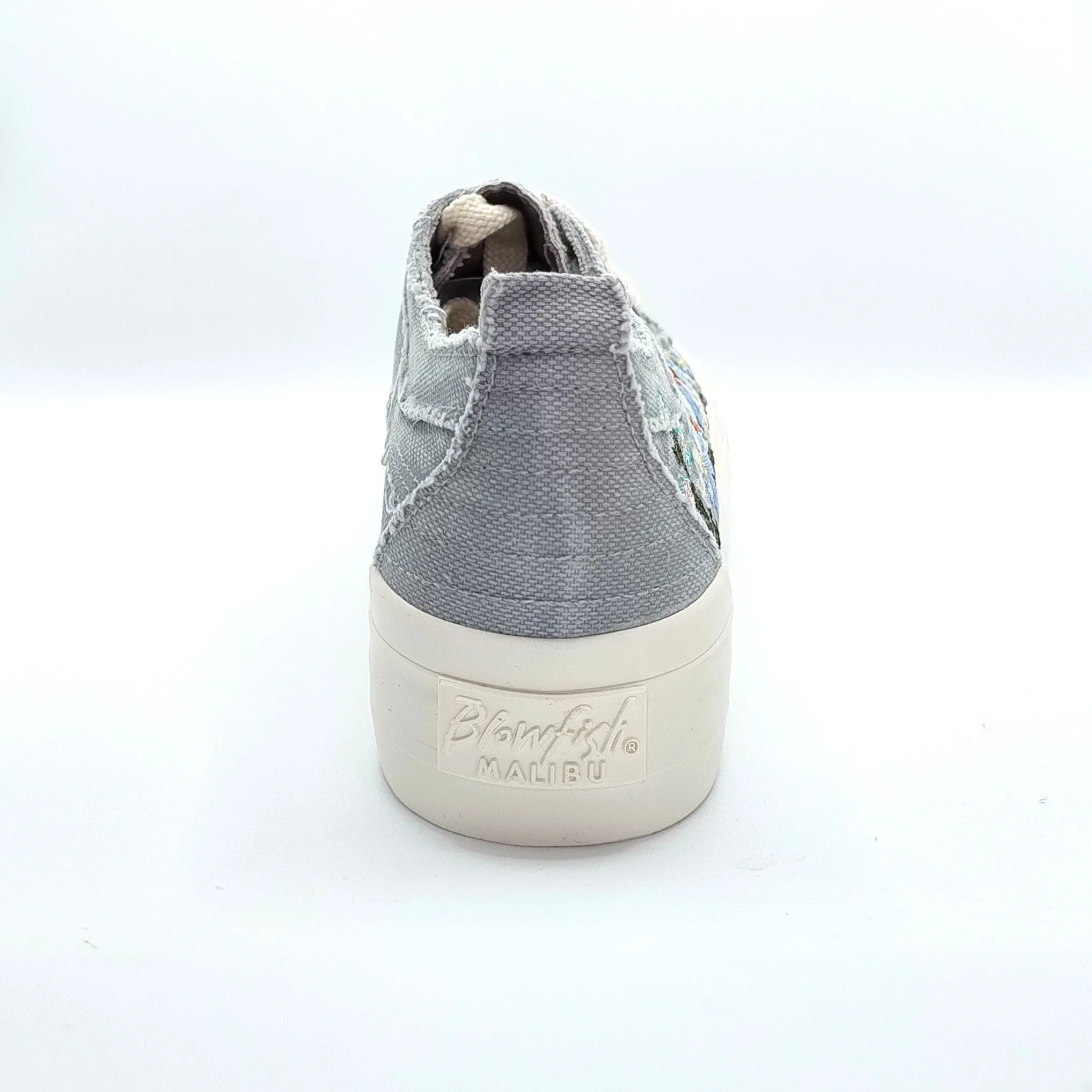 Blowfish Malibu Sadie Sun Women's Floral Embroidered Lace Up Platform Trainer Fog Grey
