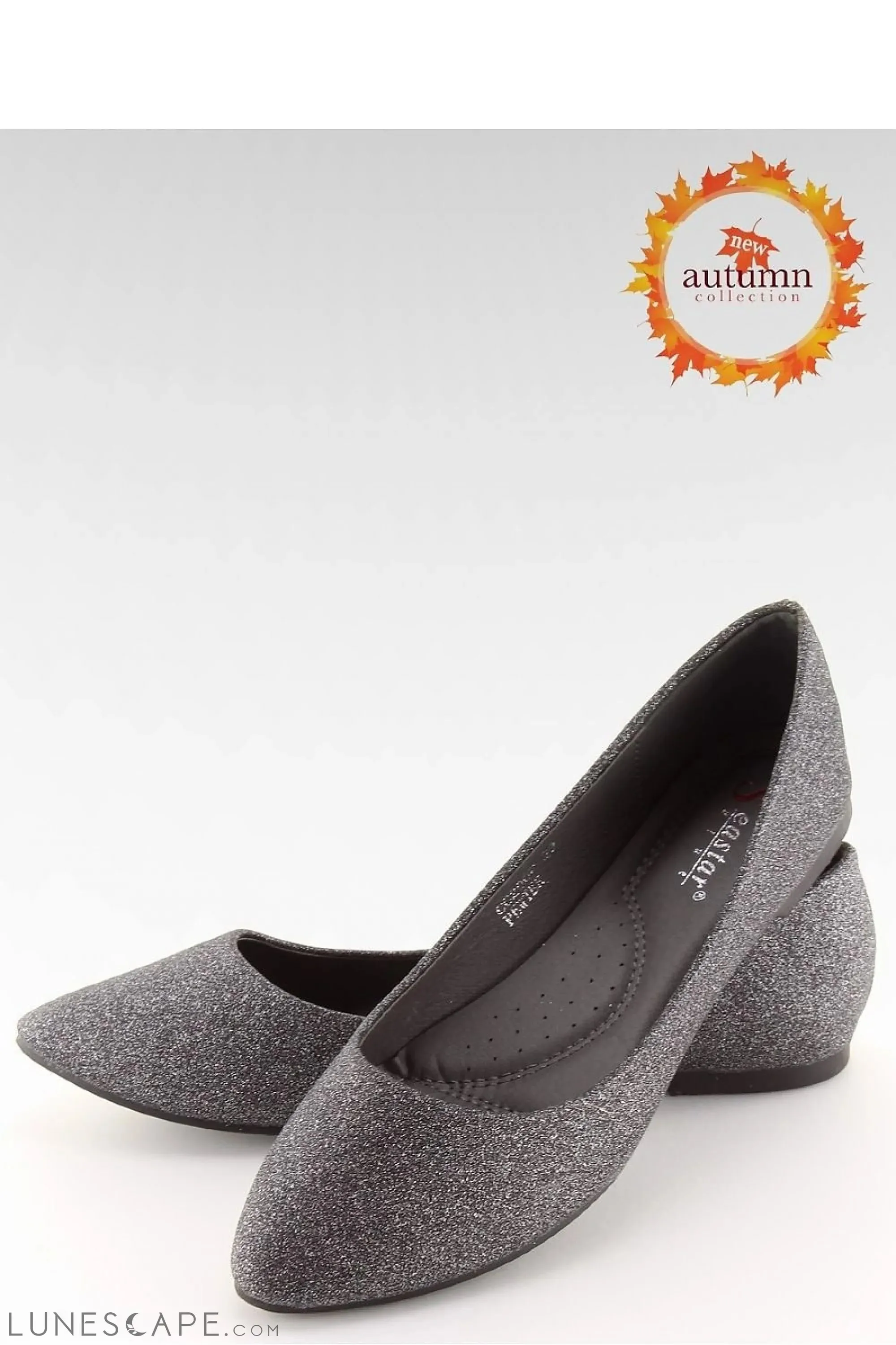 Charcoal Glitter Almond-Toe Ballerina Flats