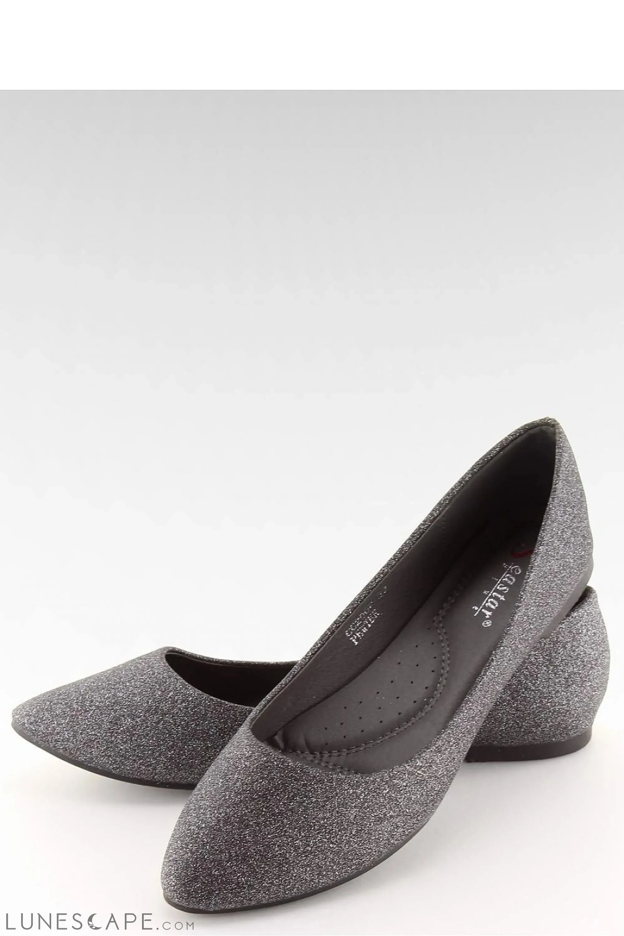 Charcoal Glitter Almond-Toe Ballerina Flats