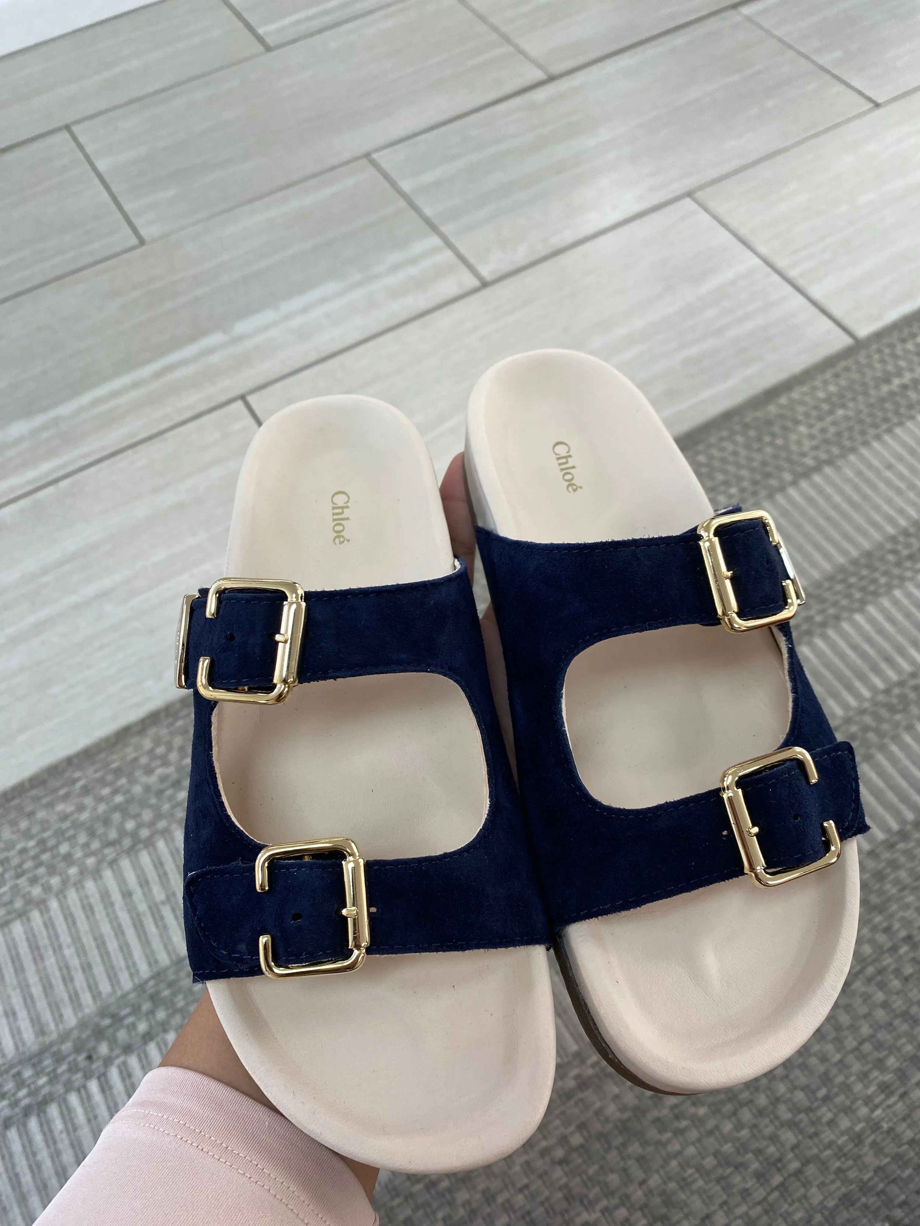 Chloe Navy Strap Slide