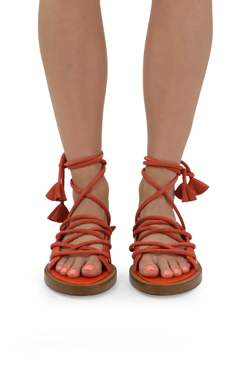 CHUNKY LACE UP SANDAL ORANGE SUEDE