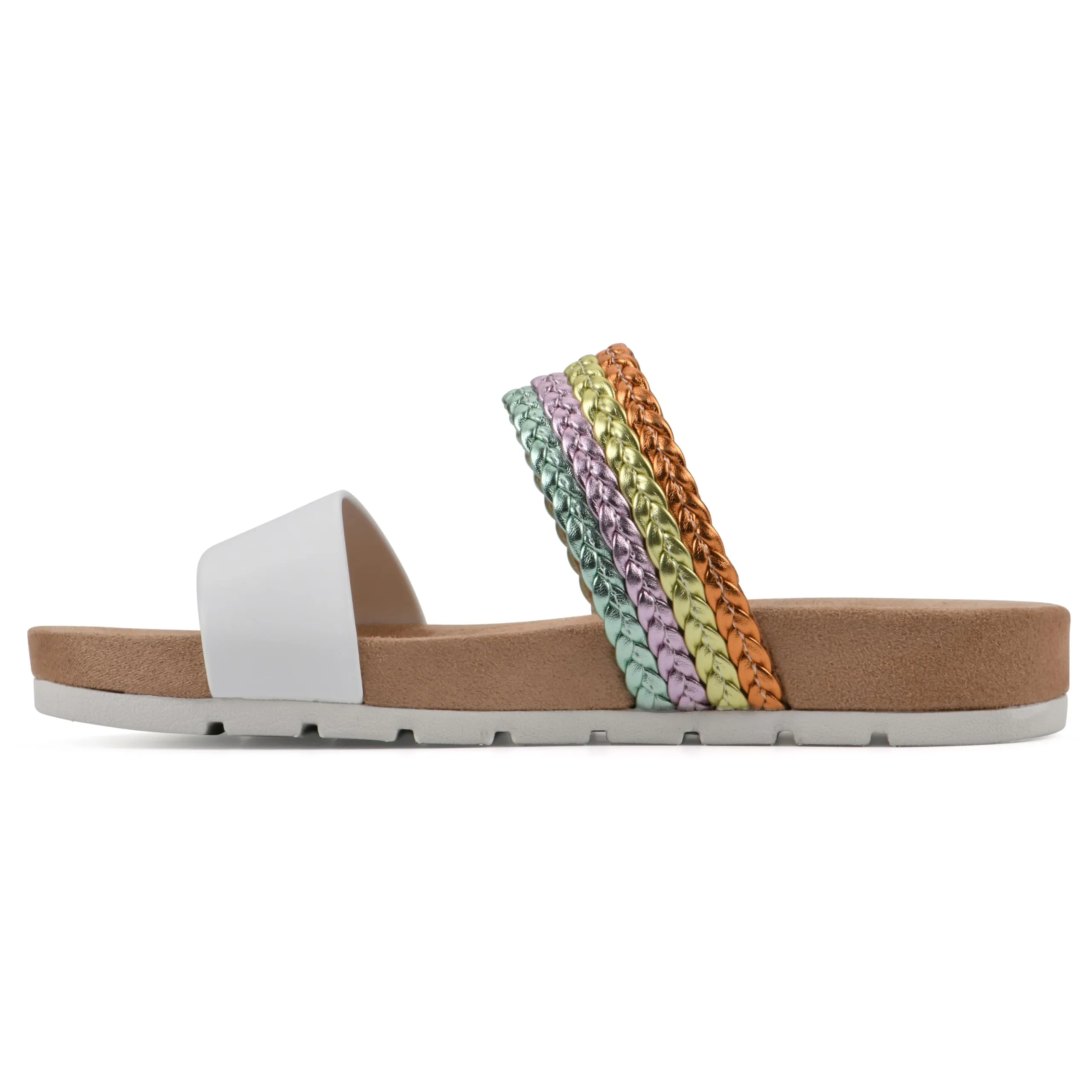 CLIFFS BY WHITE MOUNTAIN Women's Tactful Double Strap Slide Sandal, White/Multi/Smooth, 8.5 M
