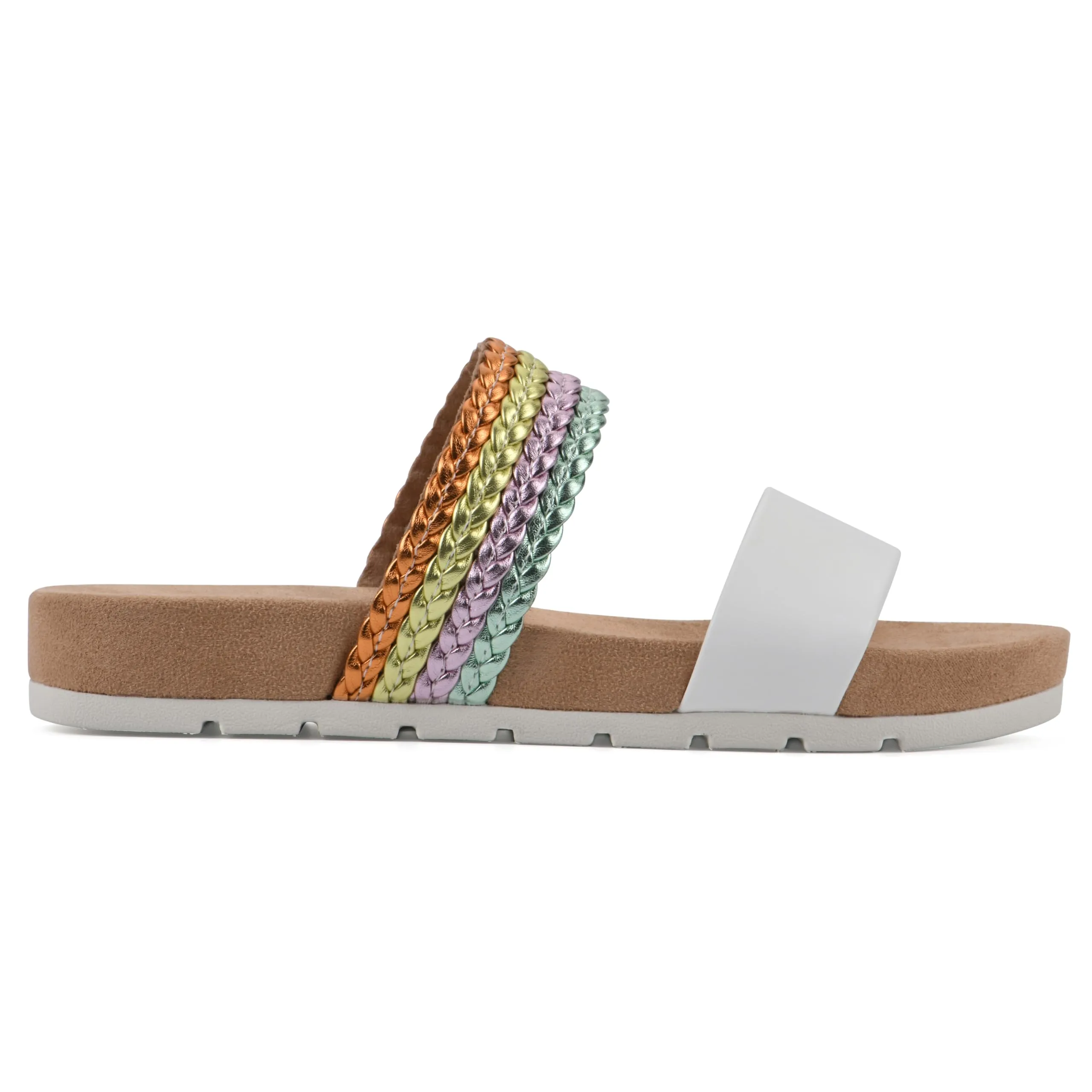 CLIFFS BY WHITE MOUNTAIN Women's Tactful Double Strap Slide Sandal, White/Multi/Smooth, 8.5 M