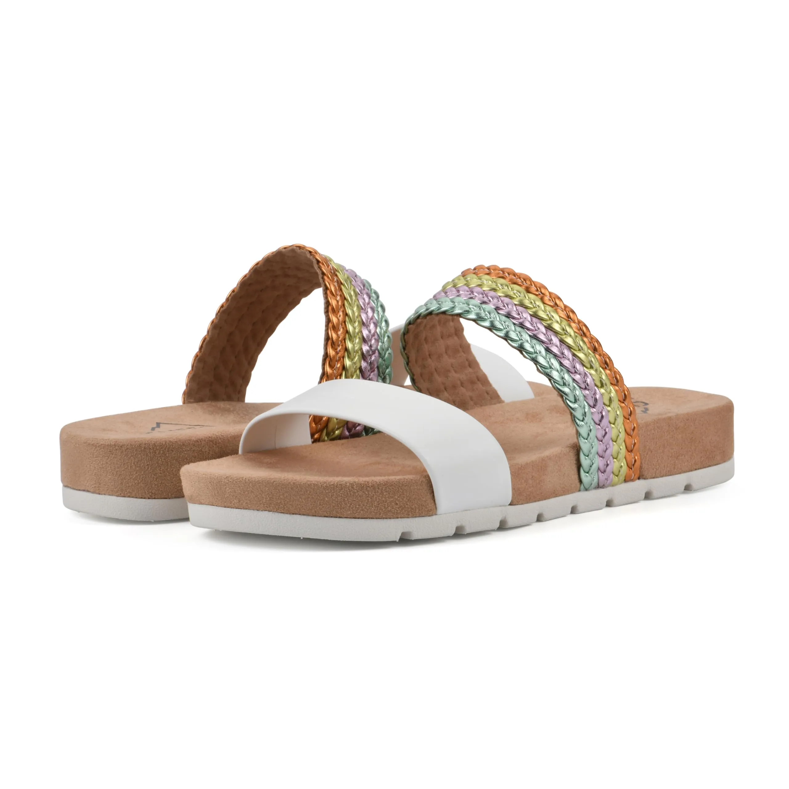 CLIFFS BY WHITE MOUNTAIN Women's Tactful Double Strap Slide Sandal, White/Multi/Smooth, 8.5 M