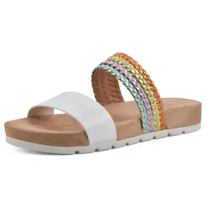 CLIFFS BY WHITE MOUNTAIN Women's Tactful Double Strap Slide Sandal, White/Multi/Smooth, 8.5 M