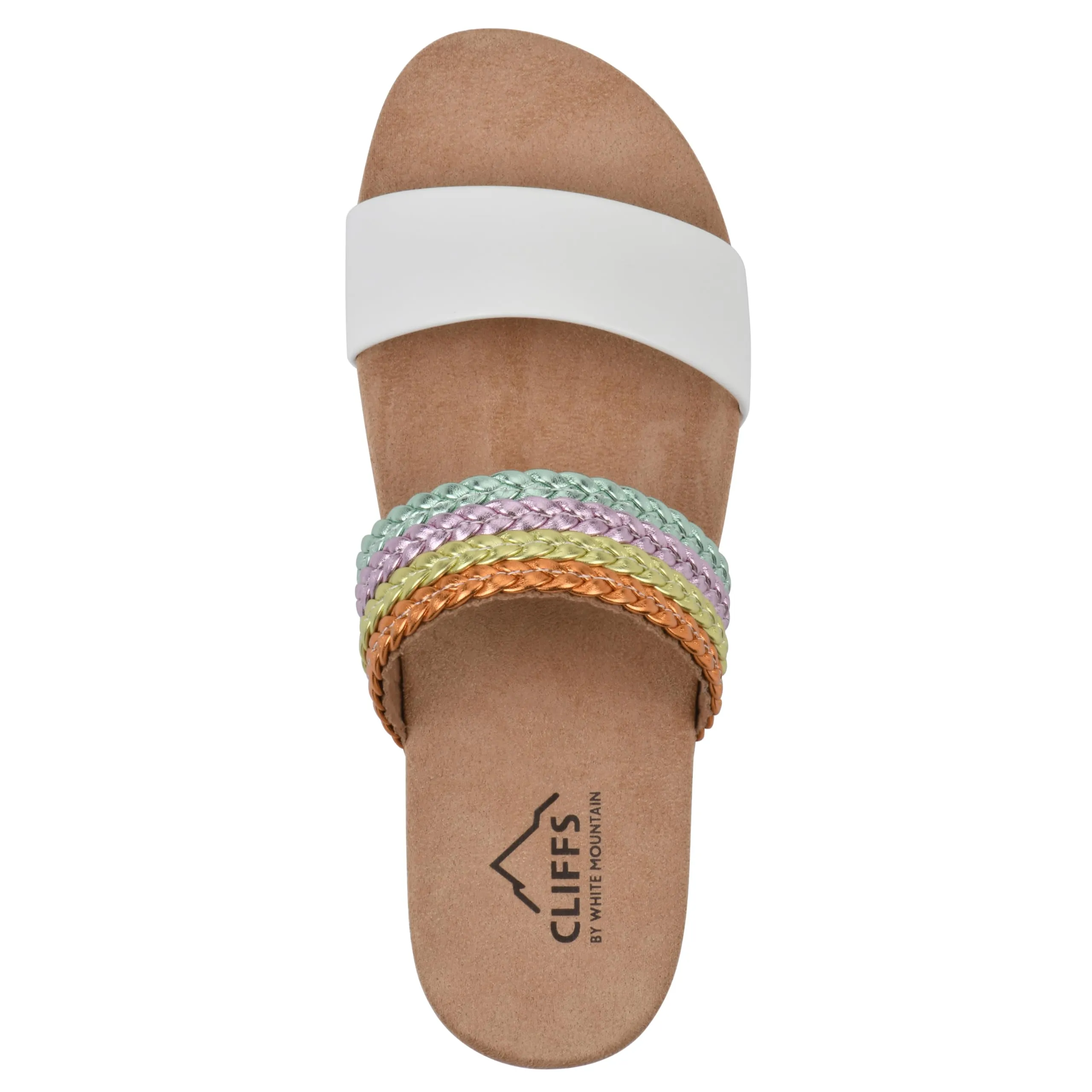 CLIFFS BY WHITE MOUNTAIN Women's Tactful Double Strap Slide Sandal, White/Multi/Smooth, 8.5 M