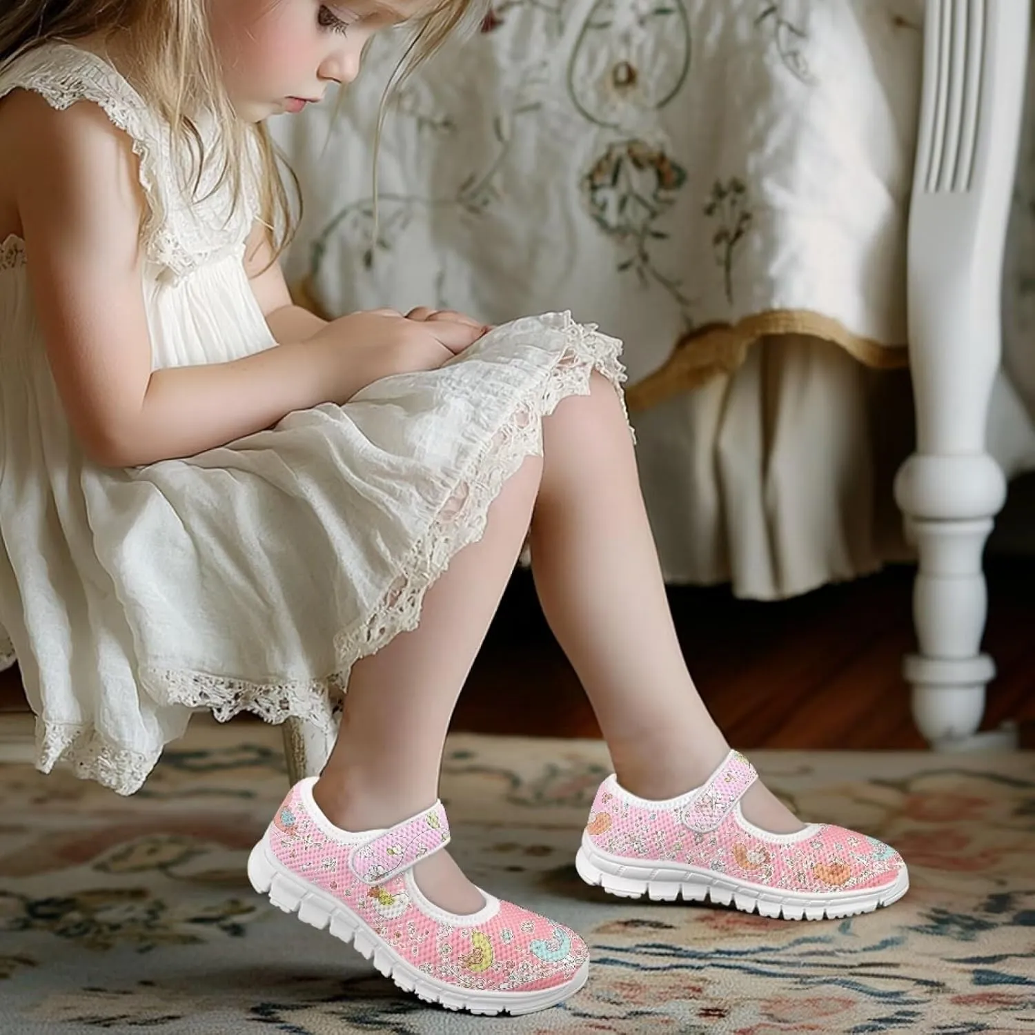 Coloranimal Girls Mary Jane Shoes Dance Shoes for Kids Casual Unifoem Shoes Magic Sticker Mary Jane Flats Girls' Flats Kids Footwear