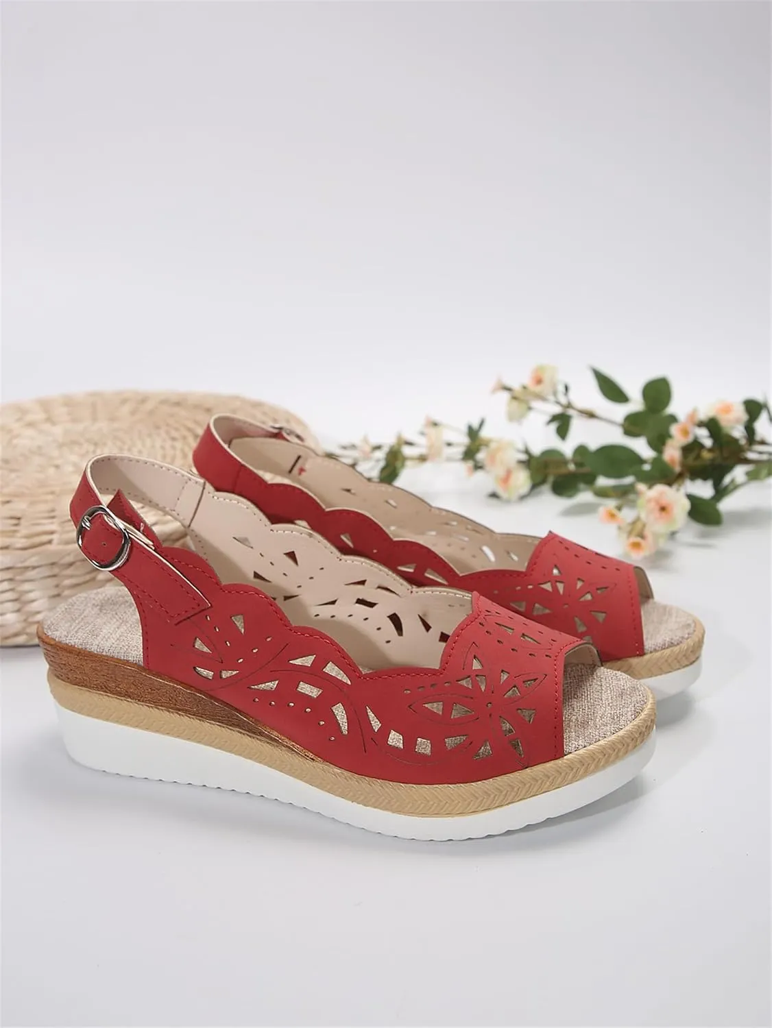 Contrast Paneled Cutout Lace-up Muffin Sandals, 2025 New Summer Causal Womens Lace-Up Peep Toe Platform Wedge Sandals Contrasting Color Stitching Hollow Strap Lace Up Wedges Shoes Sandal