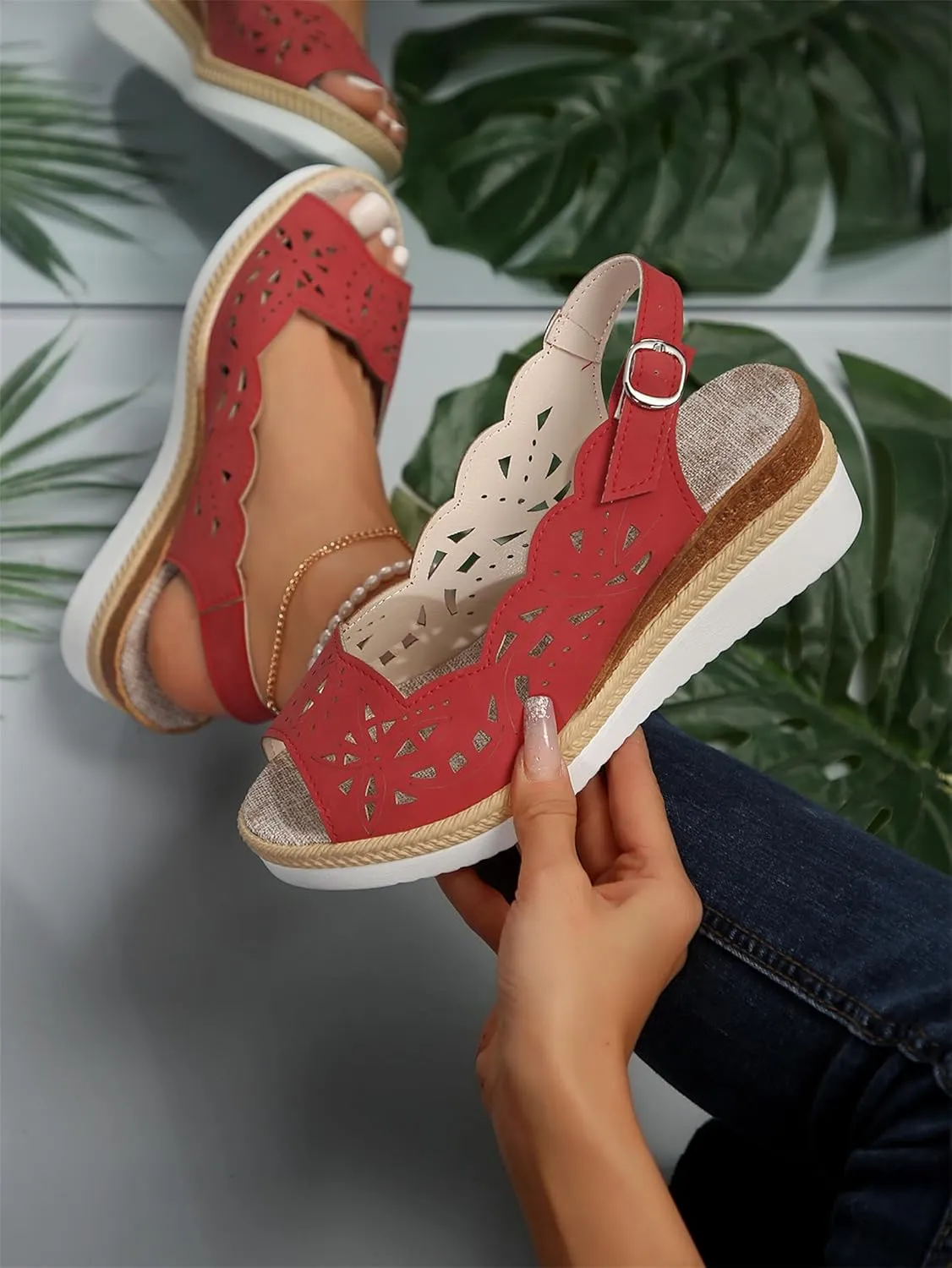 Contrast Paneled Cutout Lace-up Muffin Sandals, 2025 New Summer Causal Womens Lace-Up Peep Toe Platform Wedge Sandals Contrasting Color Stitching Hollow Strap Lace Up Wedges Shoes Sandal