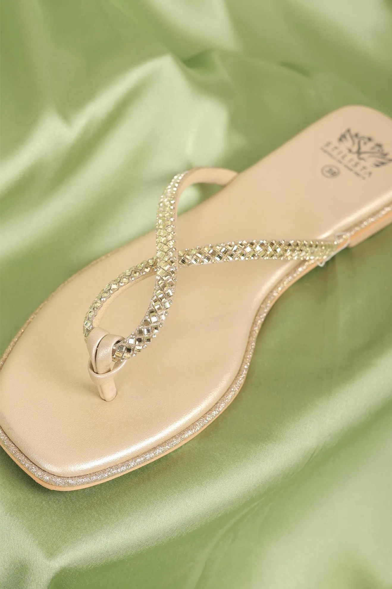 Cross strap gold slide in flats
