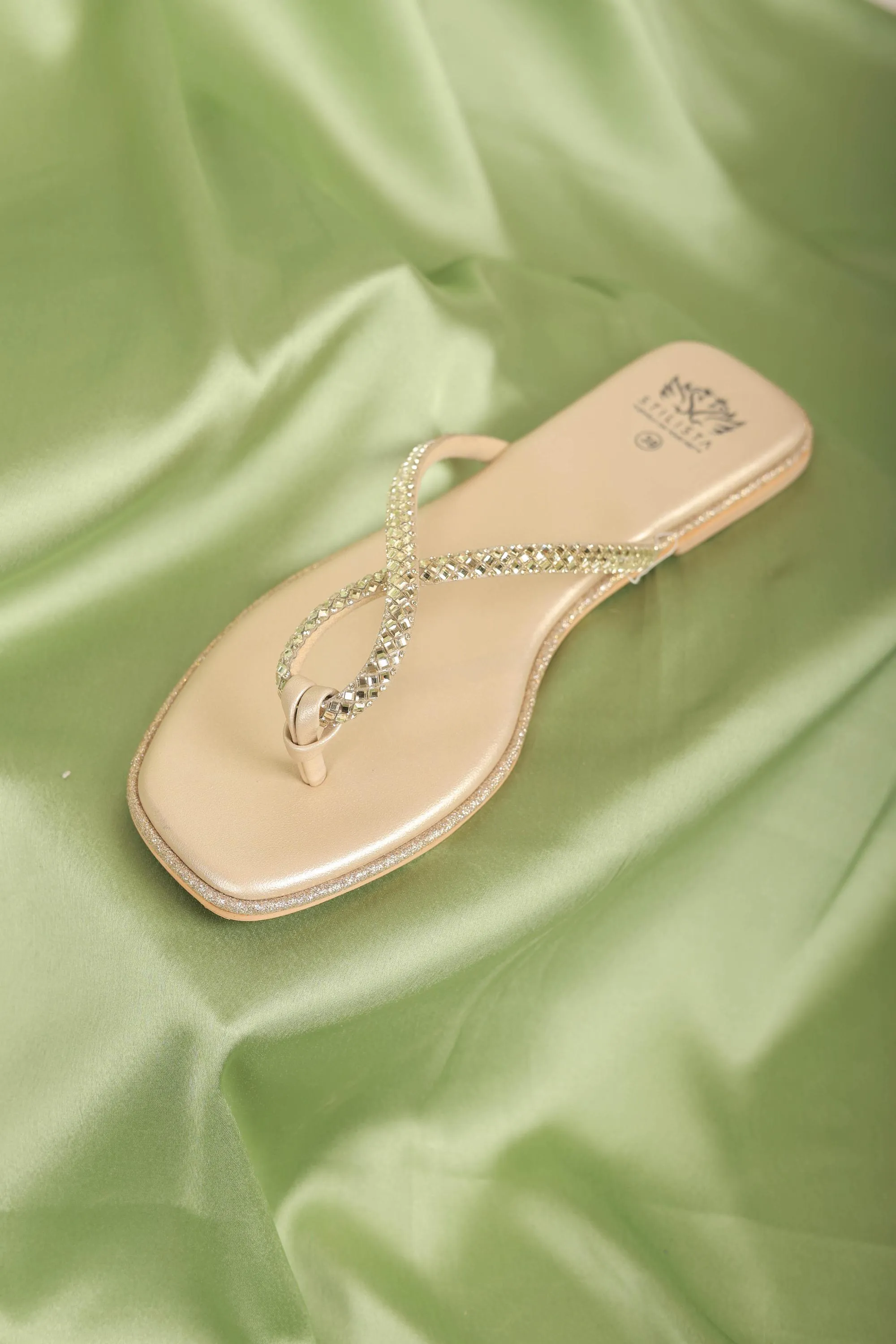 Cross strap gold slide in flats