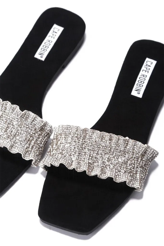 Daily special Fashion Cape Open Mules Robbin Black Ohana Slide On Toe Easy communication Slip Rhinestone Sandals