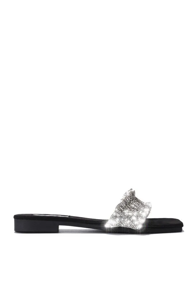 Daily special Fashion Cape Open Mules Robbin Black Ohana Slide On Toe Easy communication Slip Rhinestone Sandals
