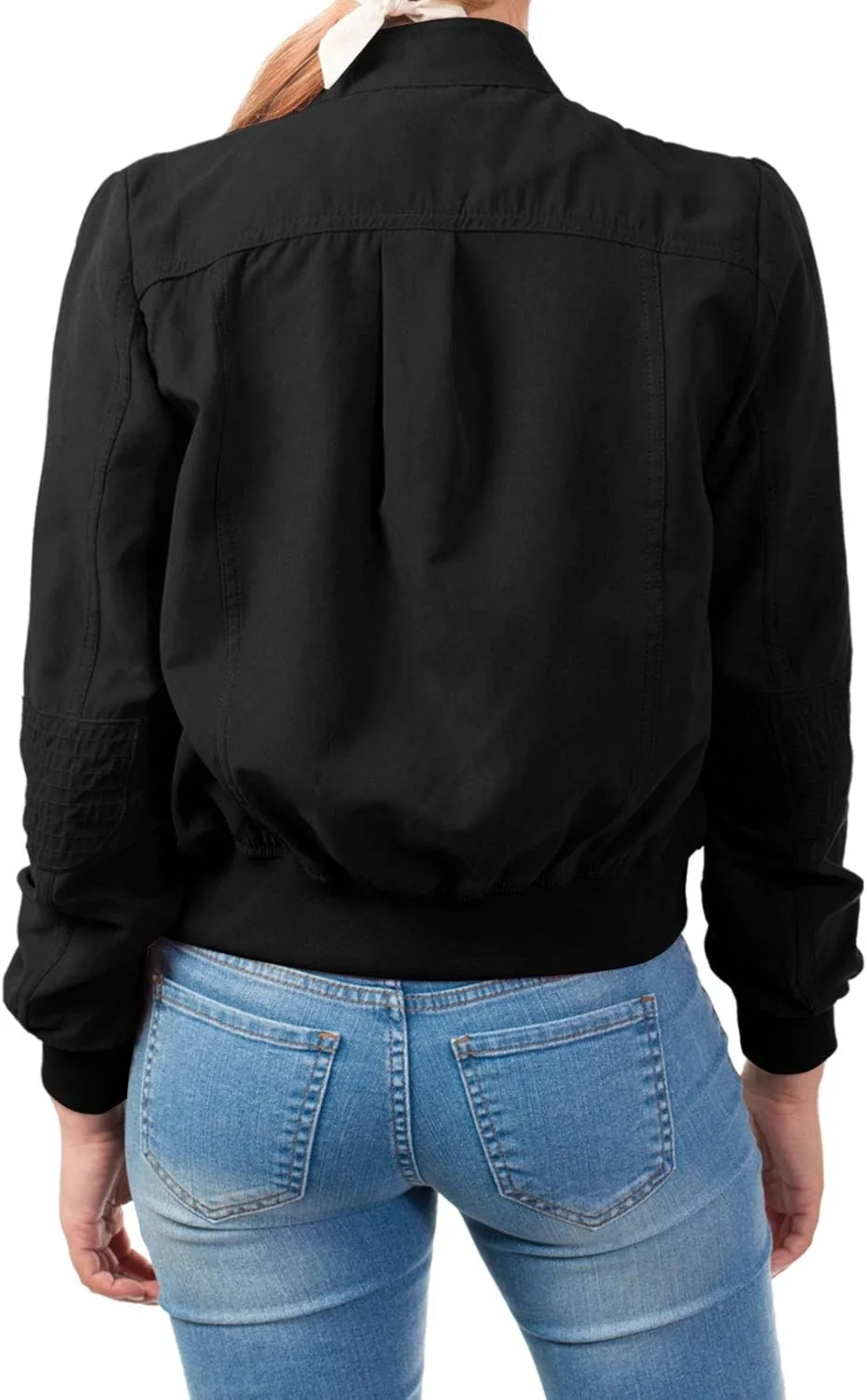 Design by Olivia Women's Casual Faux Suede Ribbed Hem Zip Up Bomber Short Jacket
