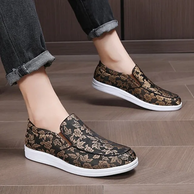 Discounted delivery Black Loafers – Men's Slip-On Jacquard Red Floral Unbeatable and