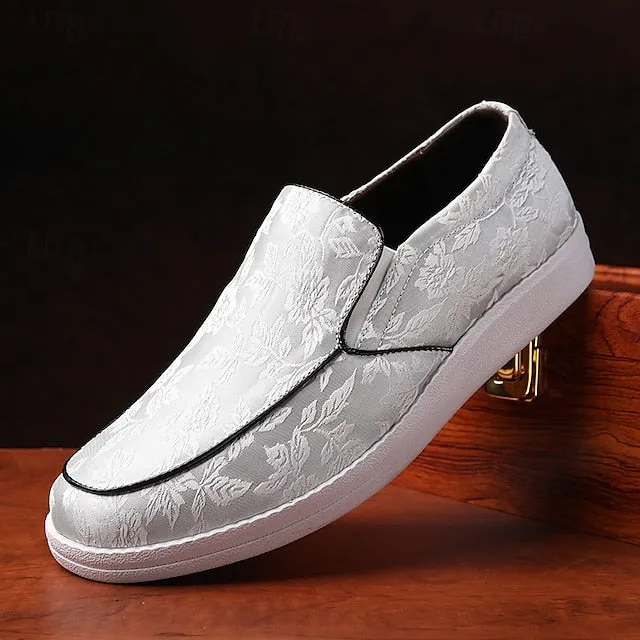 Discounted delivery Black Loafers – Men's Slip-On Jacquard Red Floral Unbeatable and