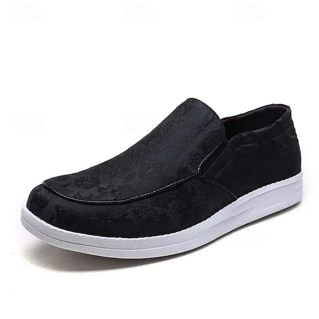 Discounted delivery Black Loafers – Men's Slip-On Jacquard Red Floral Unbeatable and