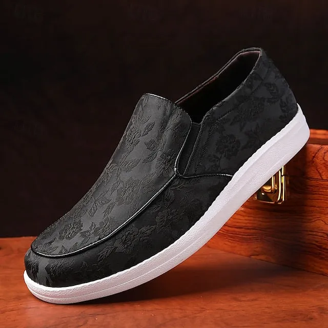 Discounted delivery Black Loafers – Men's Slip-On Jacquard Red Floral Unbeatable and